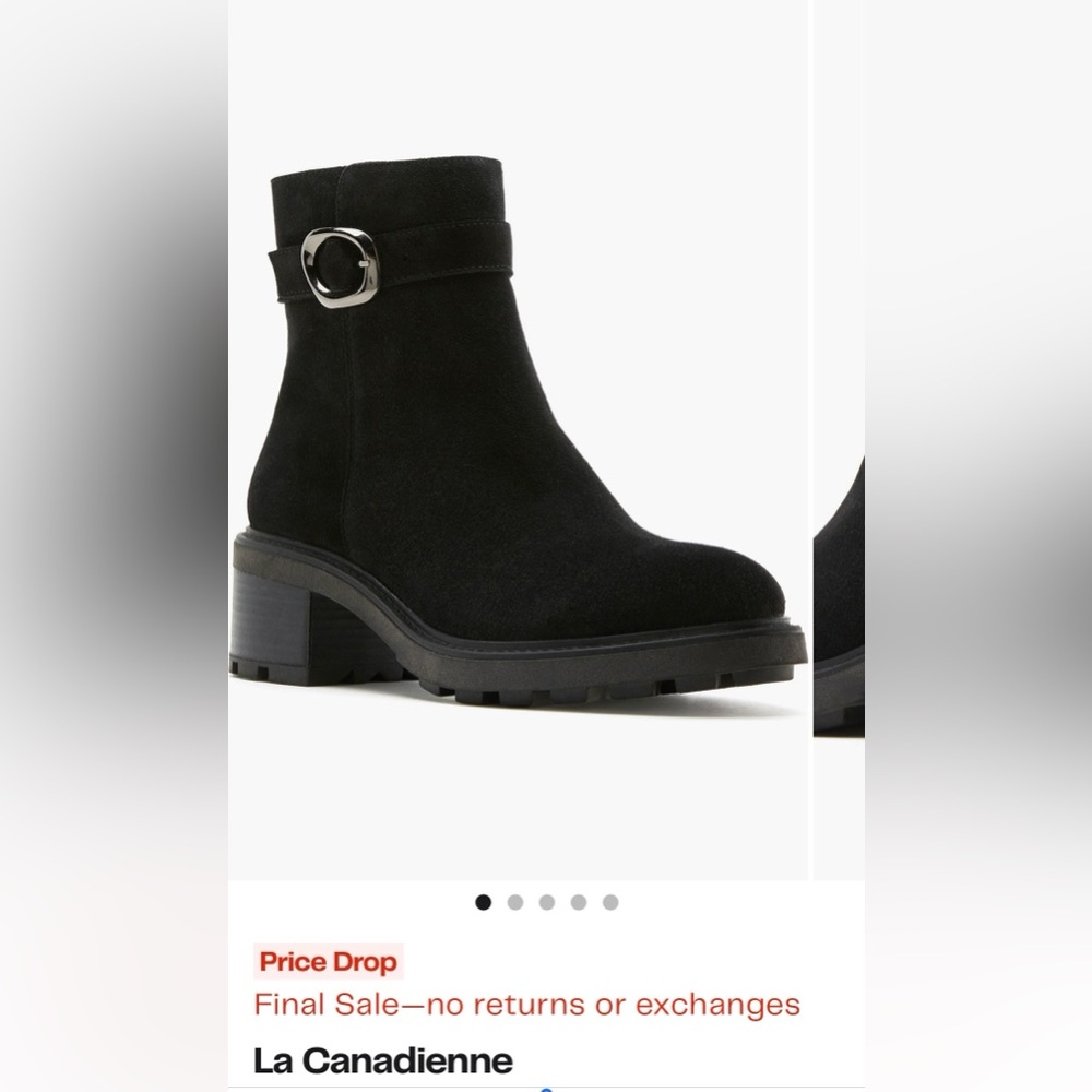 La CANADIENNE Black Suede Ankle Booties with Silver Buckle